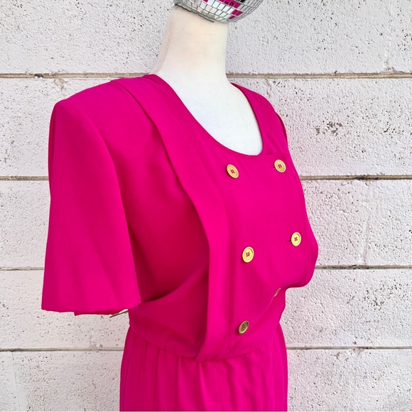 Funky Vintage 80's Liz Claiborne Barbie Pink Vintage Pleated Midi Dress - Picture 4 of 5